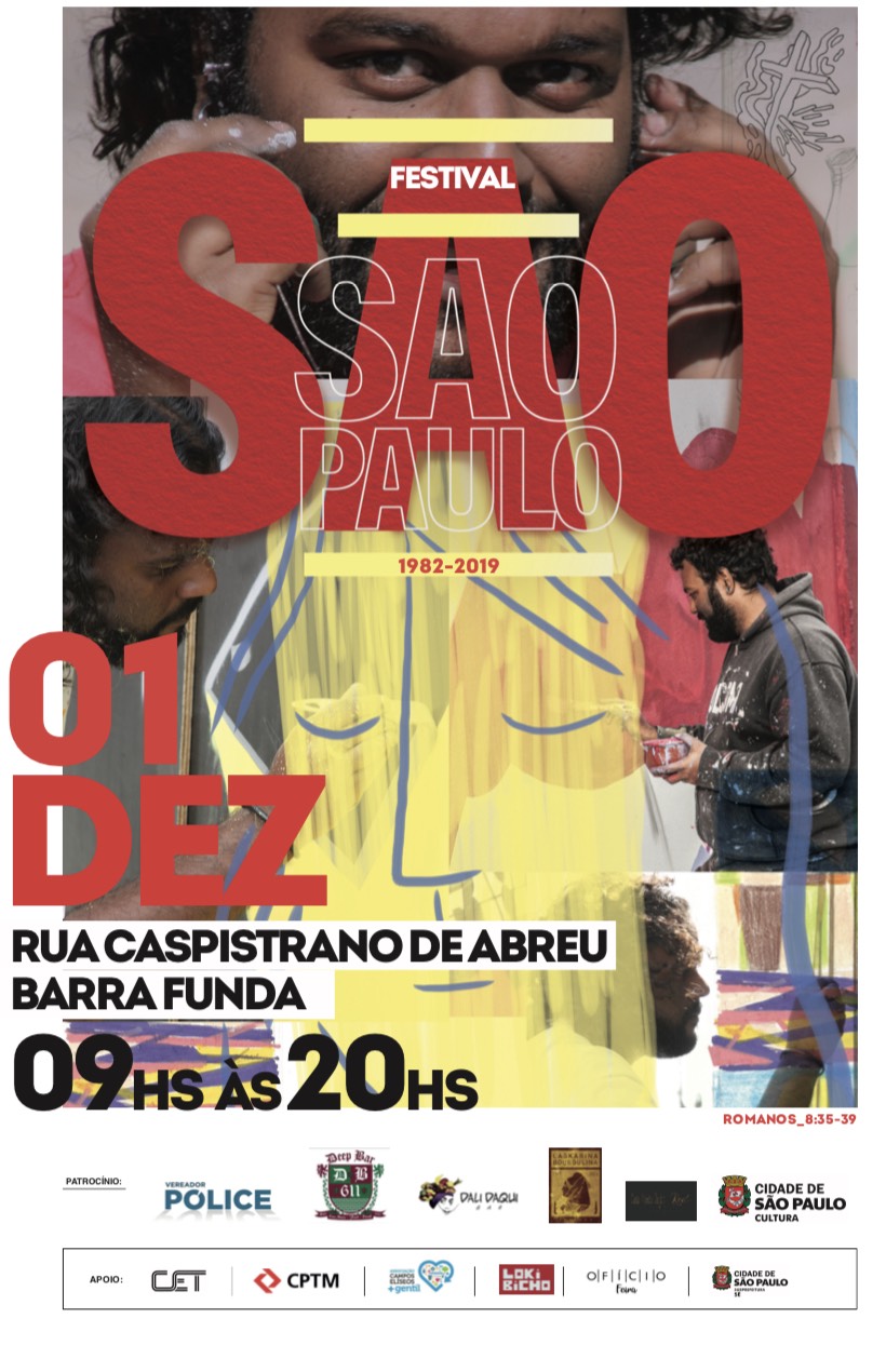 arte colorida escrito Festival "São" São Paulo e as informações de serviço do evento